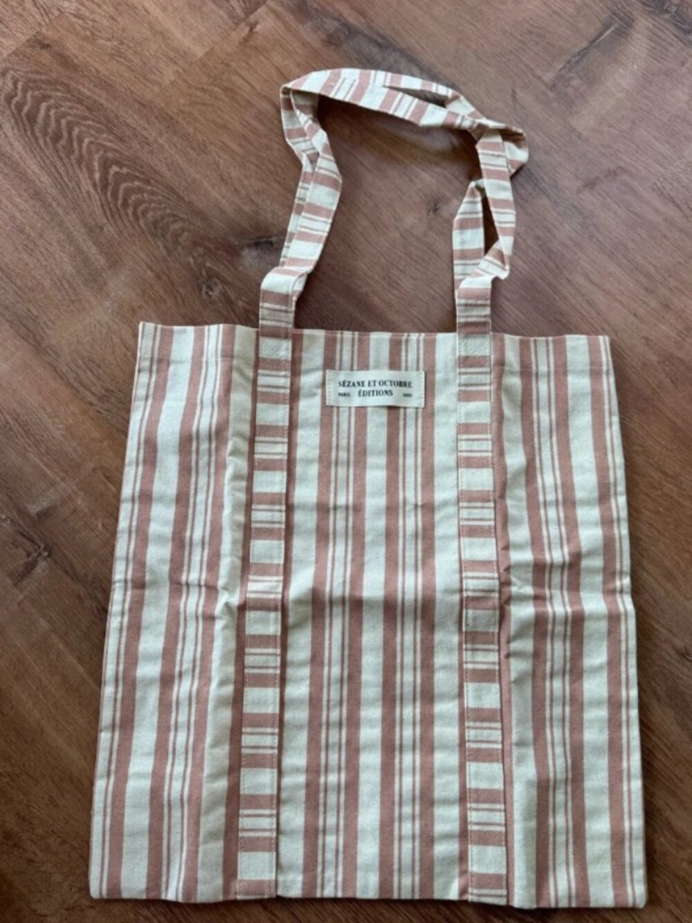 Sezane Canvas Tote Bag in Beige and Dusty Rose